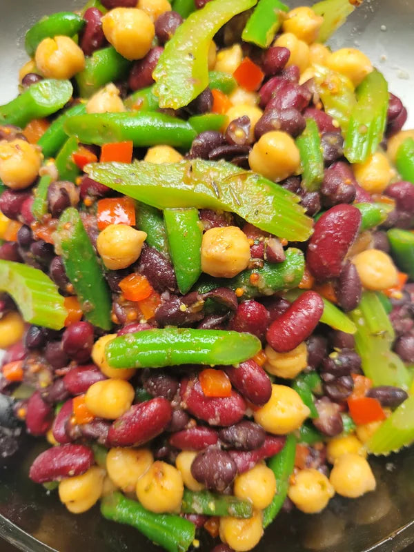 A close view of a colourful summer salad.